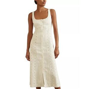 Reiss Women's Ivory Clarice Linen Broderie Midi Dress Size 10 NWOT